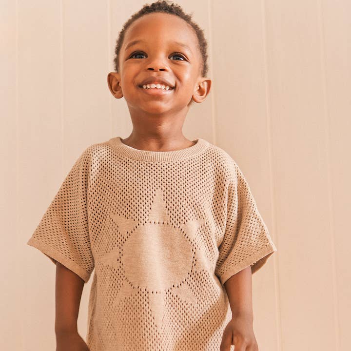 Knit Jacquard Sun Tee - Sand for wholesale by Kynd Baby