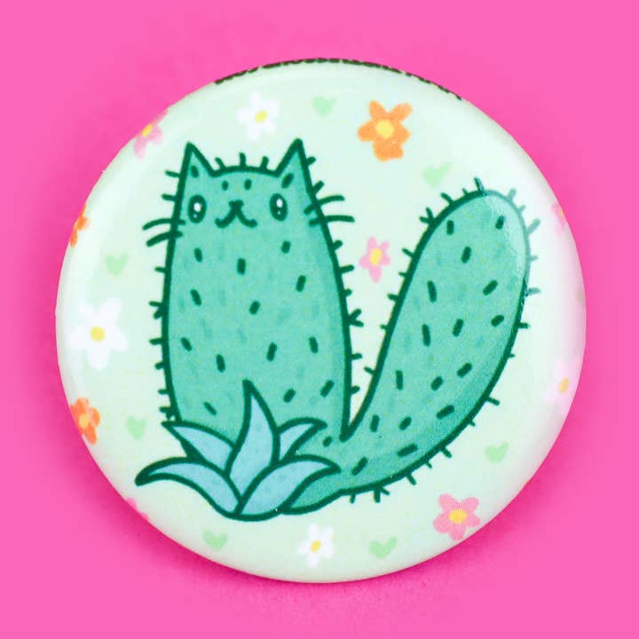 Cactus Kitty Floral Cactus Kitty Pot Pinback pour la vente par Turtle's Soup