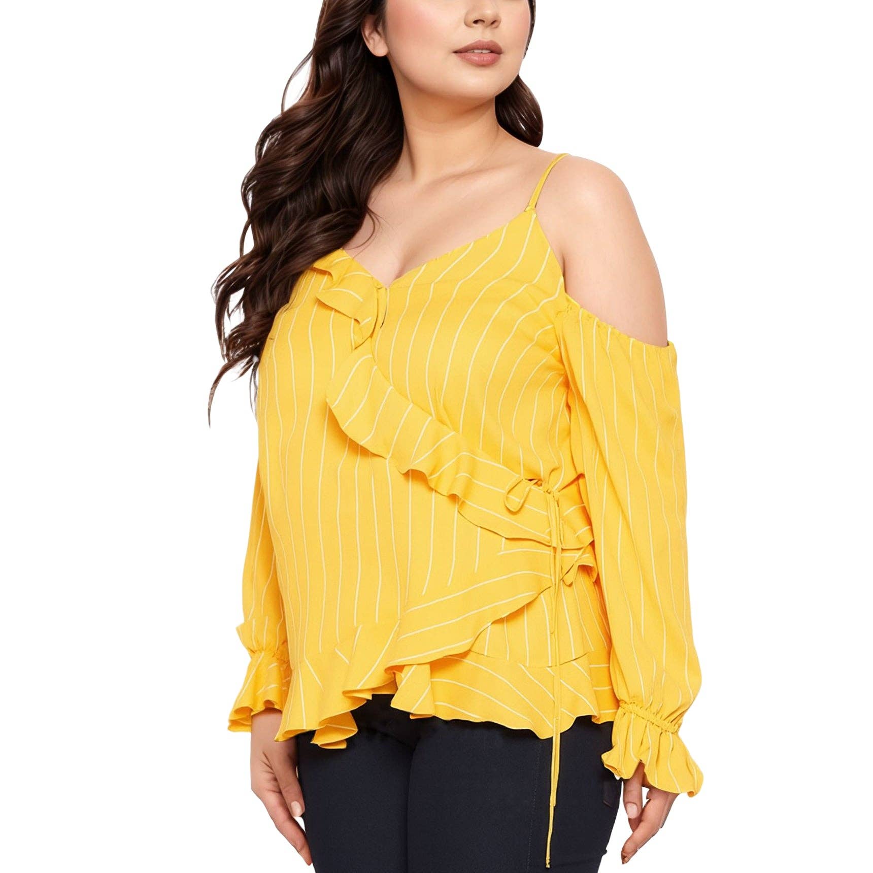 Robin K – Blusa - Mulher por atacado – Blusa de babados assimétrica tamanho grande da Nurode 1