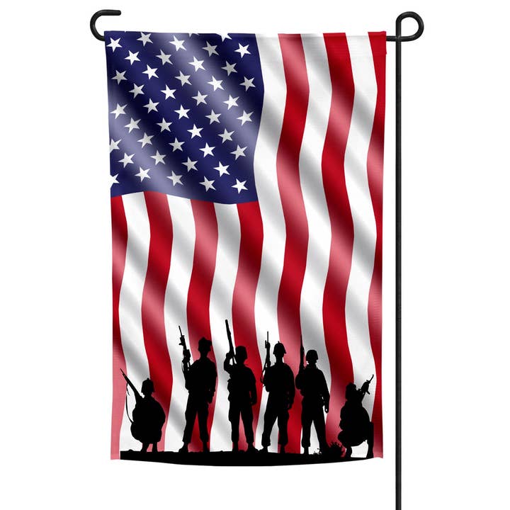 US Flag with Soldiers Garden Flag for wholesale by Traci's Fun Creations
