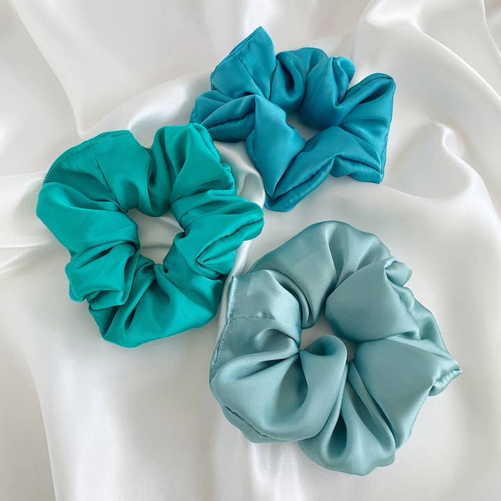 Blue Satin Scrunchies for wholesale by KUOR