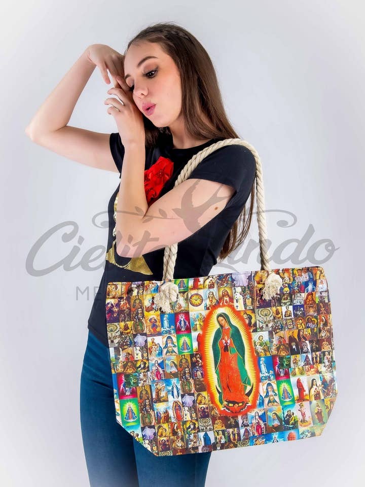 Virgen de Guadalupe Large Tote Bag for wholesale by Cielito Lindo