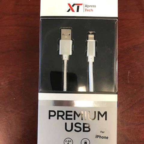 Câble tressé argenté pour iPhone de 176 à 8 pouces pour la vente par Xpress Tech Cell Accessories XT