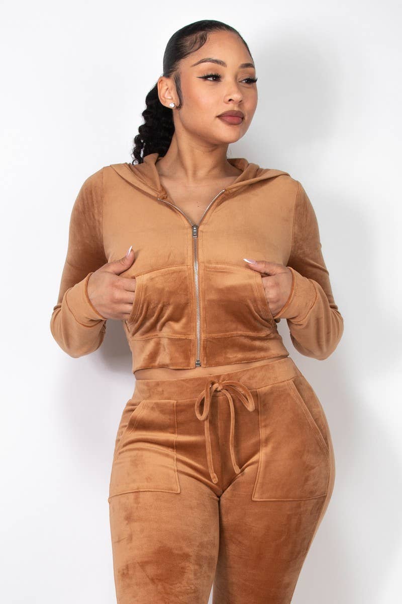 Boswell - Wholesale Bomber jacket – Women’s - VELOUR ZIP UP HOODIE JACKET