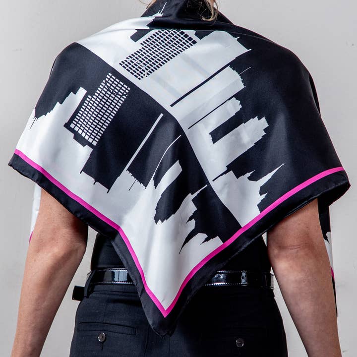 Detroit Skyline 34" Double-Sided Silk Scarf for wholesale by ASTOURI