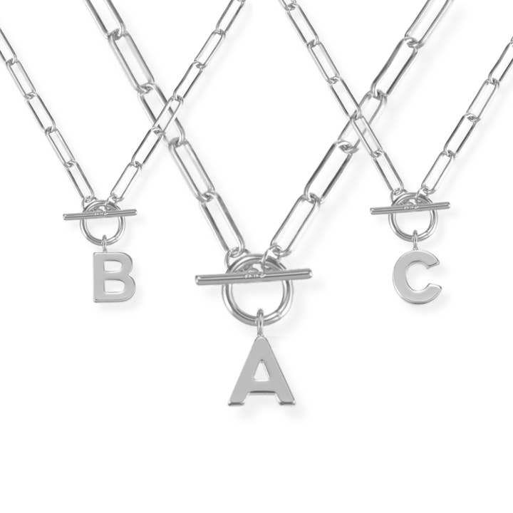 Natalie Wood Designs - Wholesale Pendant/Charm Necklace - Toggle Initial Necklace Pre-Pack, Silver2