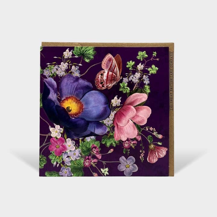 Floral Botanical Open Card Birthday Purple Butterfly for wholesale by The Great British Card Company (GBCC) Ltd