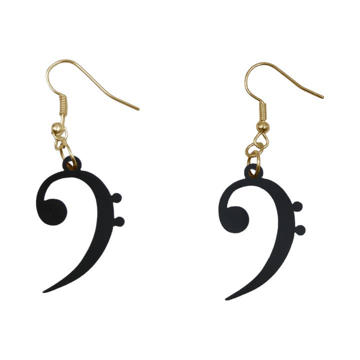 Perry Sullivan Creations – wholesale Hängande örhängen – Bass Clef Örhängen i Svart Akryl - Musiker Örhängen