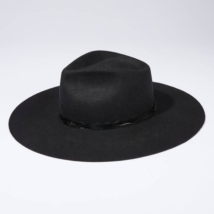 The Teardrop | Jet Black with Feather Ribbon for wholesale by HEADS OF STATE HAT CO.