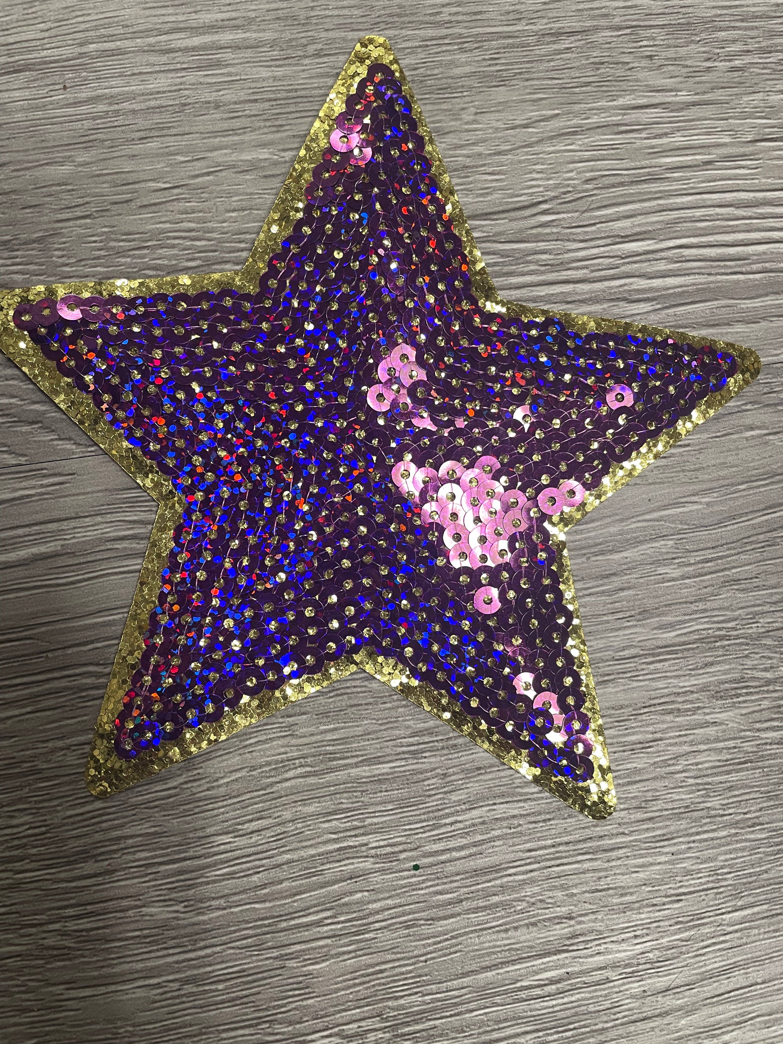 sequinandstiches – Großhandel Aufnäher – Tigers Purple Game Day Pailletten-Patch, Pailletten-Stern-Aufnäher, DIY-Aufnäher, Aufnäher zum Aufbügeln, goldene Glitzer-Rückseite1