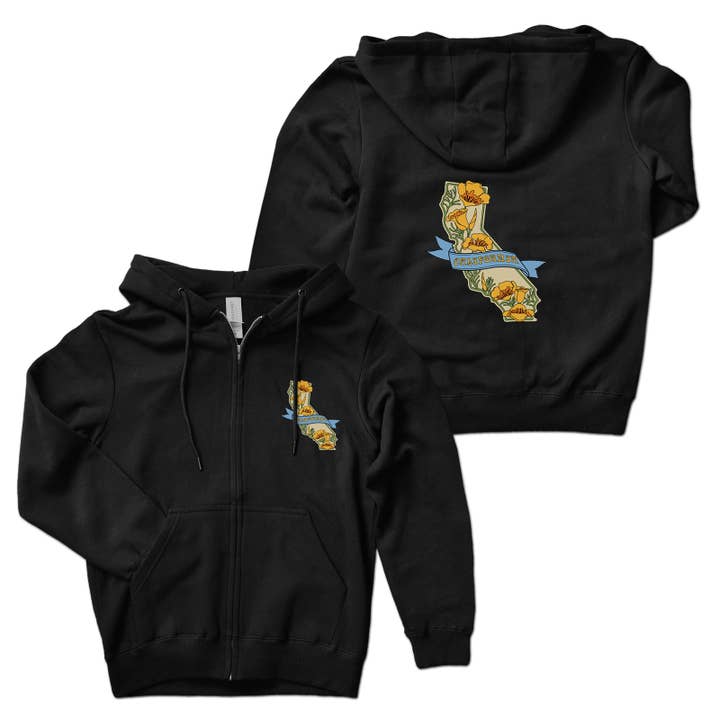 CA State with Poppies Zip Hoodie for wholesale by SF Mercantile