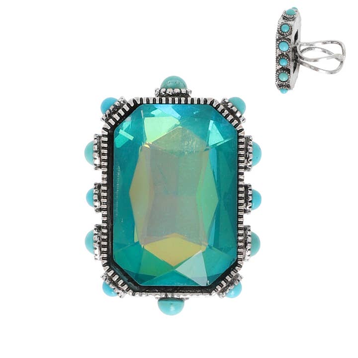 SP Sophia Collection - Wholesale Cocktail/Statement Ring - Western Octagon Cut Crystal Stretch Ring2