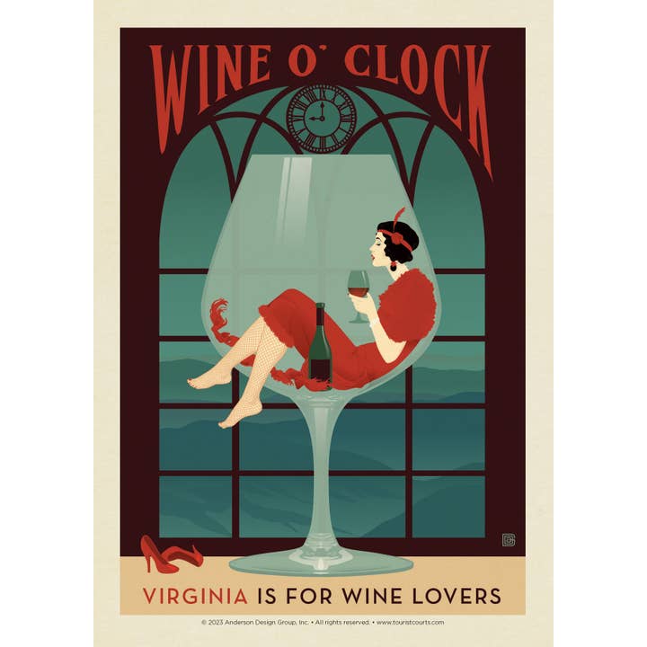 VA Wine O'Clock Postcard for wholesale by Tourist Courts