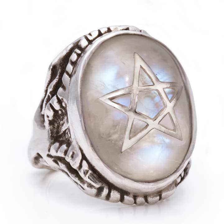 Frozen Aurora Rainbow Moonstone Angel Heart Ring for wholesale by Alex Streeter