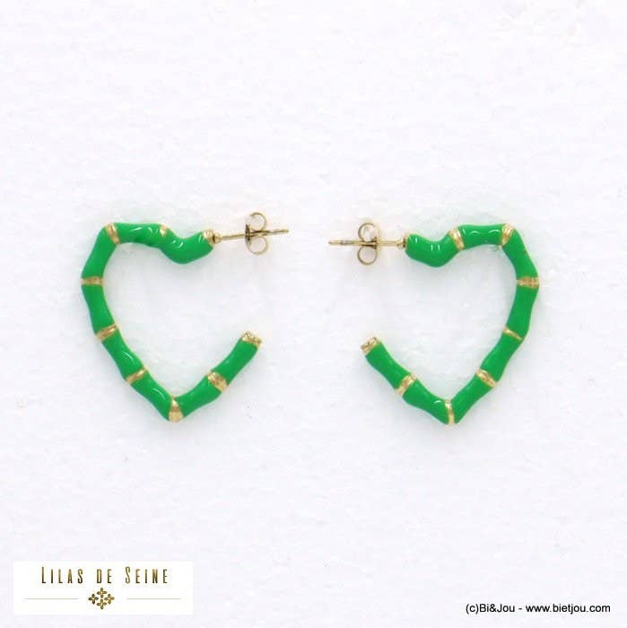 Lilas de Seine - Wholesale Hoop Earrings - Enamel steel heart half creole earrings 03220291