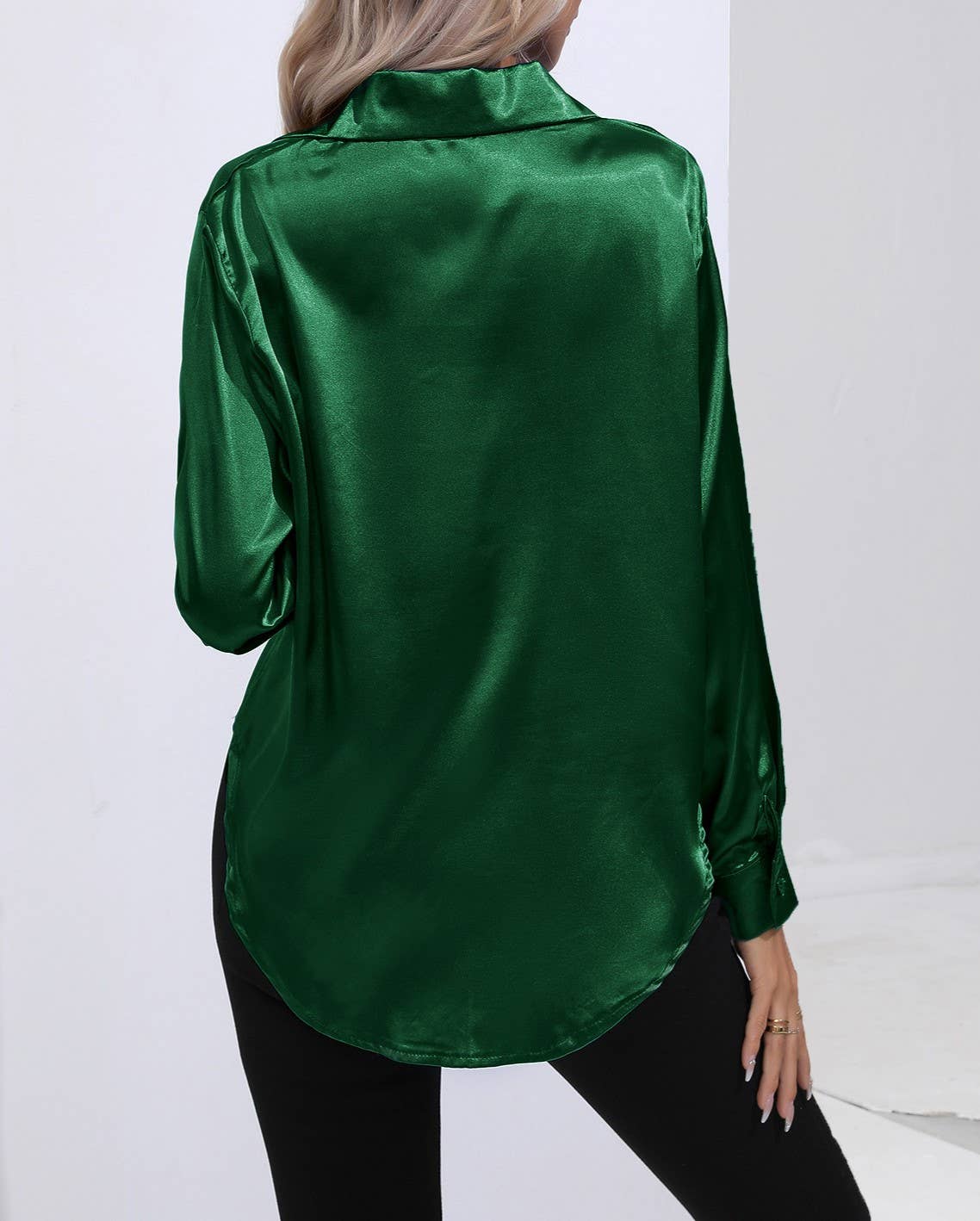 HIDDENBRAND - Wholesale Button Down Shirt - Women's - Satin Faux Silk Long-Sleeved Shirt24