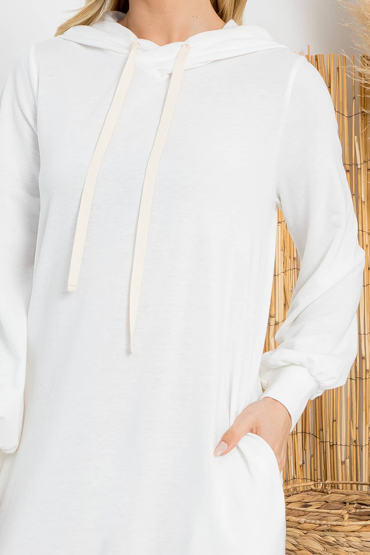 You & Me - Wholesale Dress - Women's - YMD10061V-FRENCH TERRY LONG PUFF SLEEVE HOODIE DRESS4