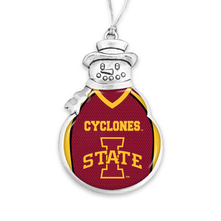 Ornement Bonhomme de Neige de Football des Cyclones de l'Iowa State pour la vente par From The Heart