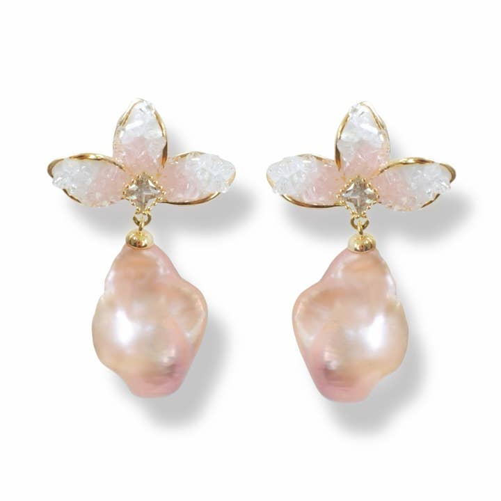 Blush Petal Baroque Pearl Earrings for wholesale by Ninemoo