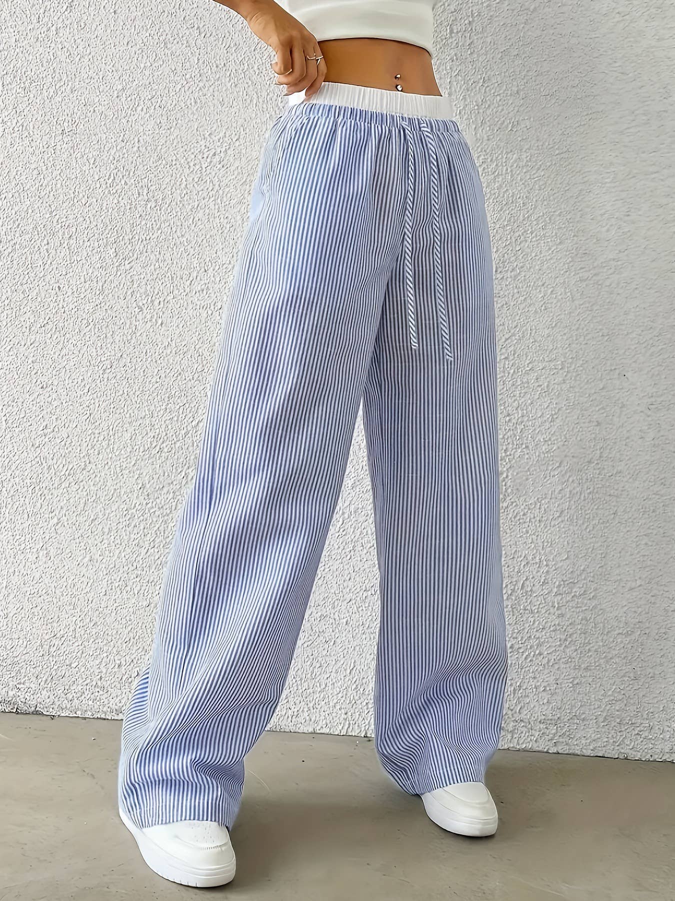Rosa Clothing - Wholesale Pants - Women's - Summer drawstring plaid wide-leg pants2