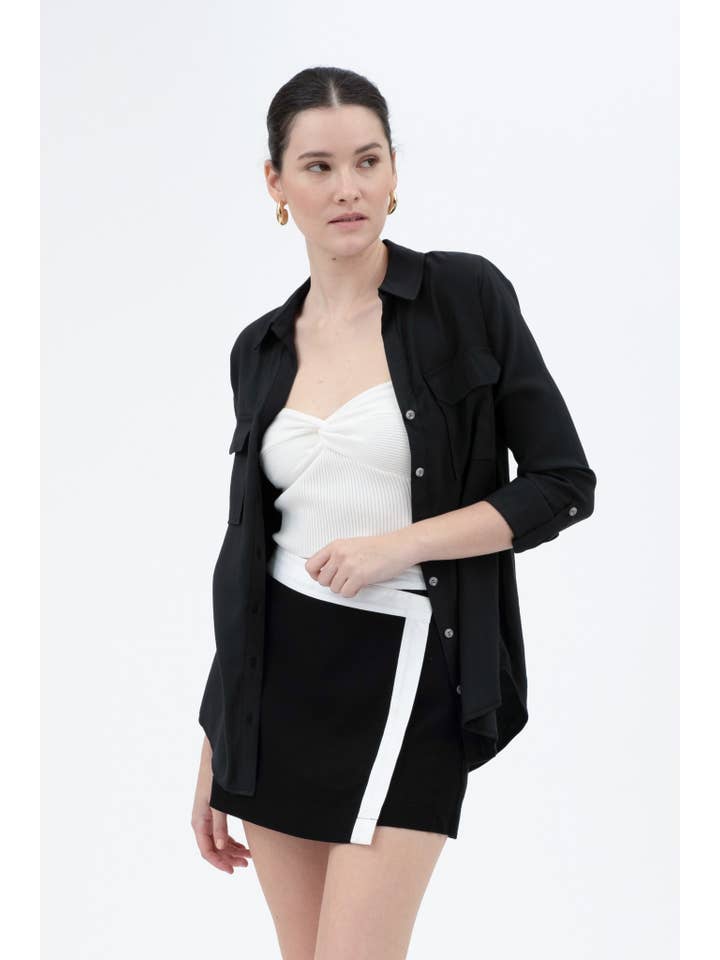 The Workshop Studio - Wholesale Skirt - Women's - CONTRAST TRIM WRAP MINI SKIRT WITH SHORTS