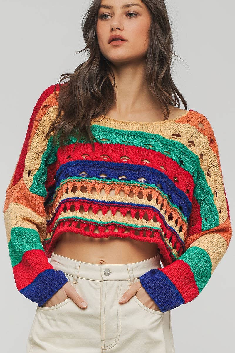 MULITI Pull court en crochet colorblock à nouer dans le dos en vente sur Faire11