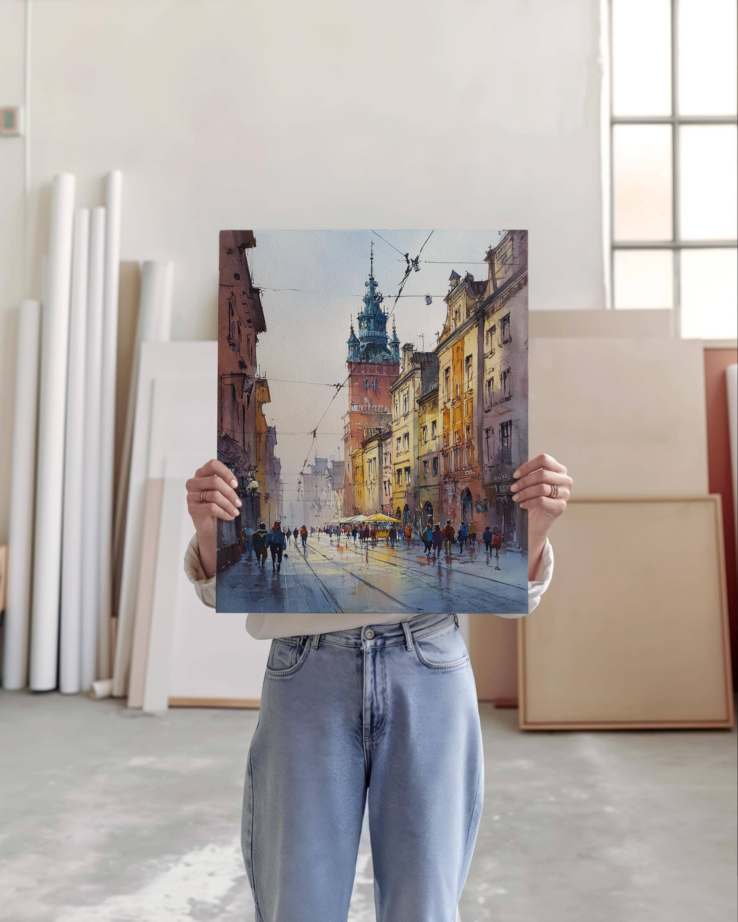 Premium Travel Art - Vendita all'ingrosso Stampa artistica - Arte ad acquerello di Cracovia Polonia Stampa di viaggio di Cracovia Opera d'arte di Cracovia Decorazione skyline di Cracovia Arte da parete Polonia3