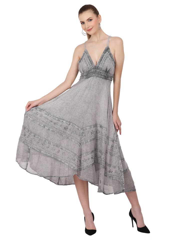 Advance Apparels - Wholesale Dress - Women's - Back Tie Acid Wash Dress (S/M-1X/2X) 4 Colors ADL-303334