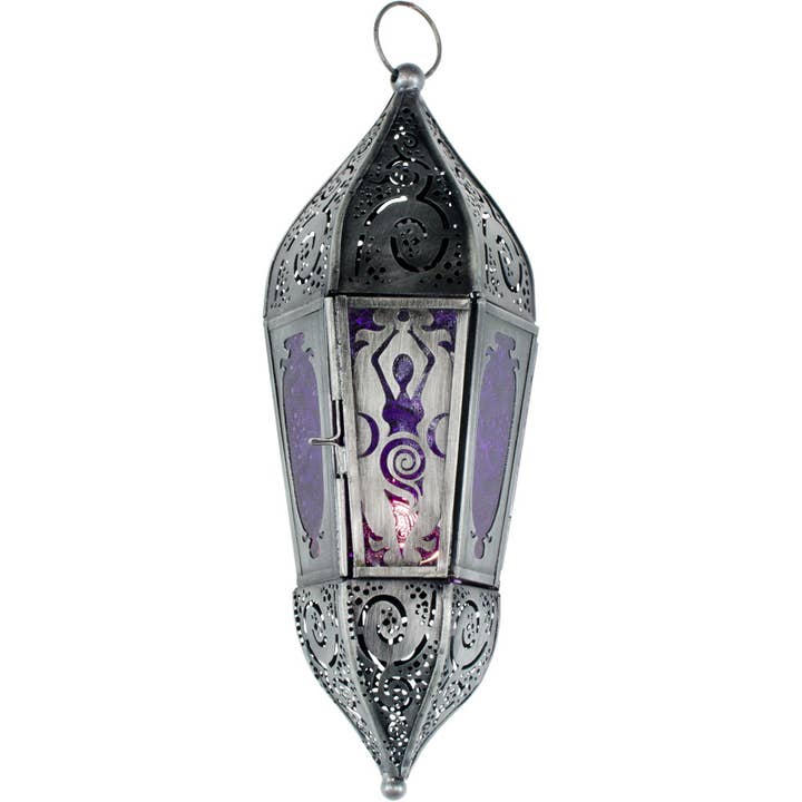 Kheops International - Wholesale Lantern - Glass & Metal Lantern Goddess Purple (Each)