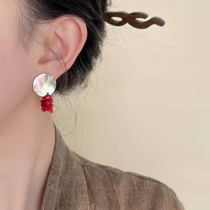 Otterware - Wholesale Dangle Earrings - Red Coral Crane Earrings: S925 Silver, Oriental Jewelry5
