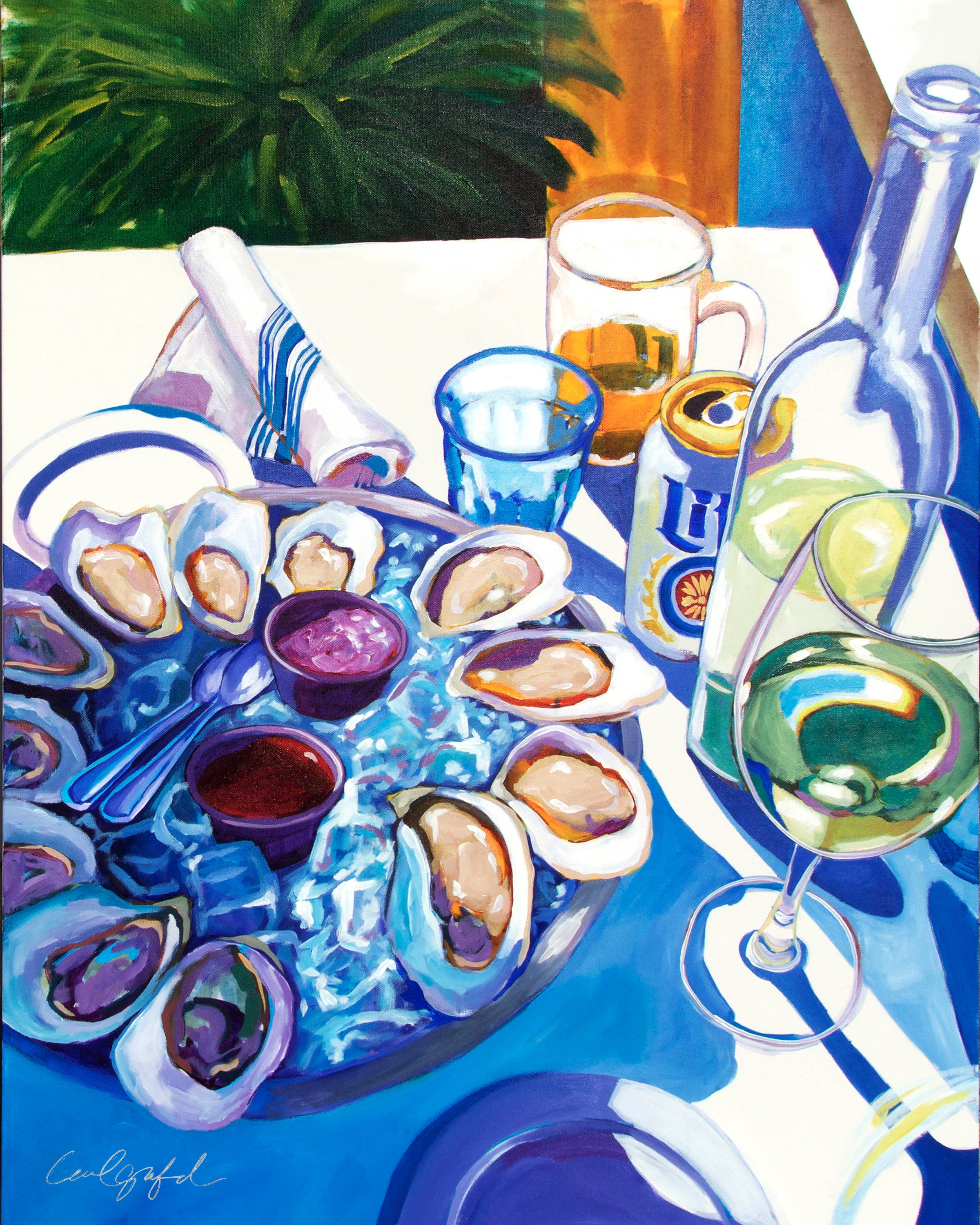Laurel Greenfield Art - Wholesale Art Print - Brix and Brine, Oysters and Wine Art Print1