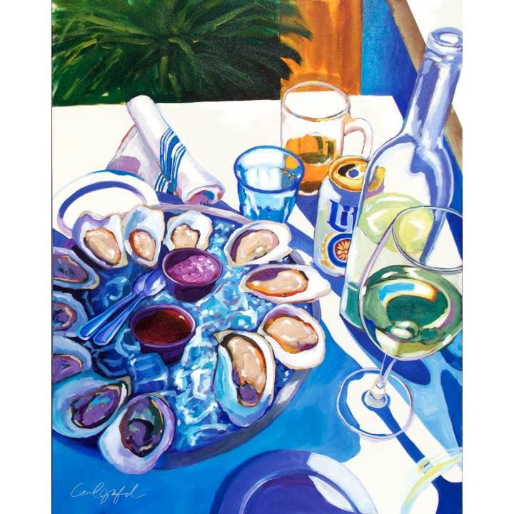Laurel Greenfield Art - Wholesale Art Print - Brix and Brine, Oysters and Wine Art Print1