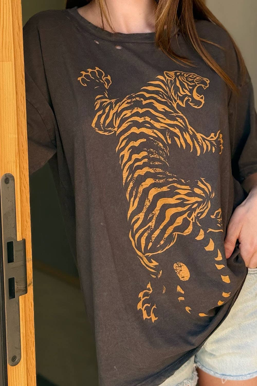 IRON Roaring Tiger Oversized Vintage-Wash Graphic Tee for wholesale on Faire1
