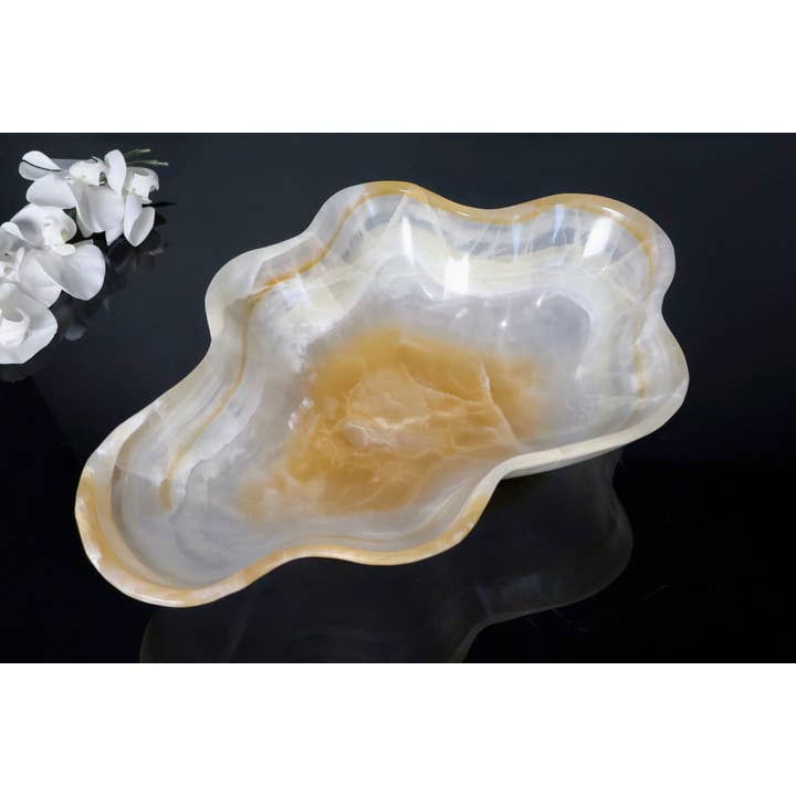 OnyxBowl - Wholesale Decorative Plate/Dish/Bowl - Smooth Hand Polished Onyx Stone Centerpiece, Accent Bowl Art1