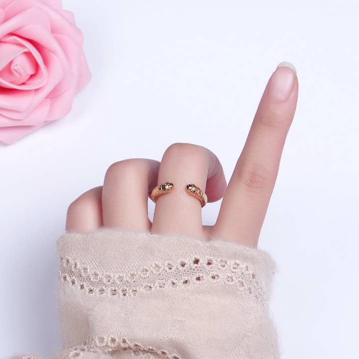 16K Gold Filled Engraved S Crescent Moon Open Adjustable Ring in Gold & Silver | O-1926 O-1927 for wholesale by Aim Eternal