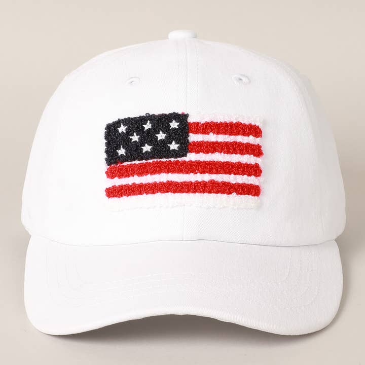 Fashion City - Wholesale Baseball Cap - Women's - American Flag Chenille Patch Baseball Cap