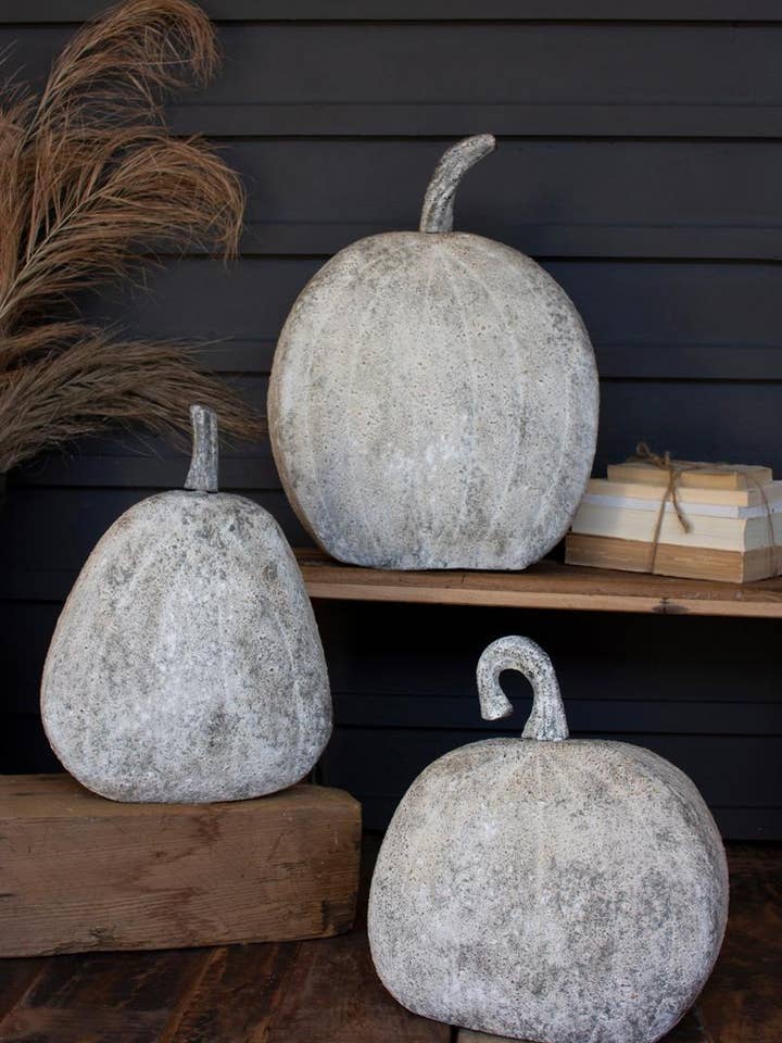 SET OF THREE RUSTIC METAL PUMPKINS for wholesale by Kalalou