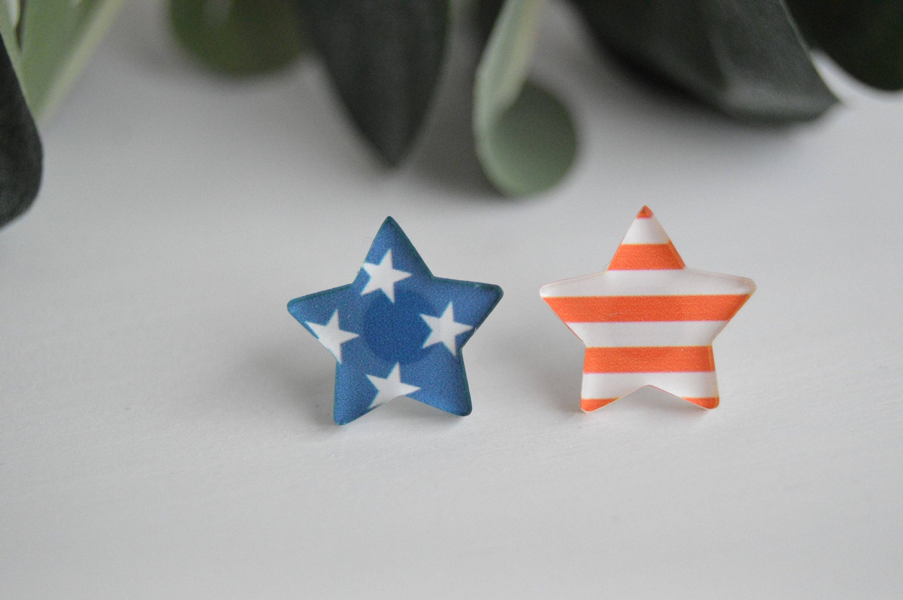 The Adorned Fox - Wholesale Stud/Post Earrings - Patriotic Stars And Stripes Stud Earrings1