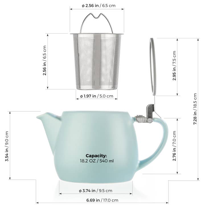 TEALYRA / LUXBE - Wholesale Tea Pot - Pluto Turquoise Porcelain Teapot 18.2oz