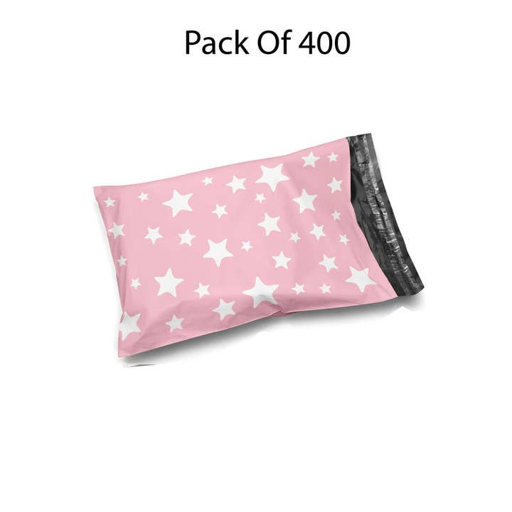 Radyan - Wholesale Gift bag - 10x13 Light Pink and White Stars Poly Bag | RADYAN1