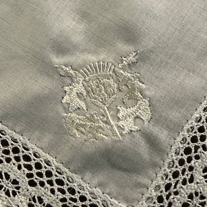 CBE Inc - Wholesale Handkerchief - Women's - 10.5" White Cotton Handkerchief with Embroidered Thistle2