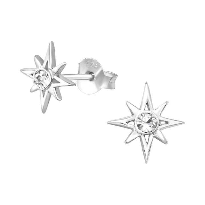 Boucles d'oreilles à tige North Star en argent sterling/cz pour la vente par Kate Carr / PureNY Jewelry LLC