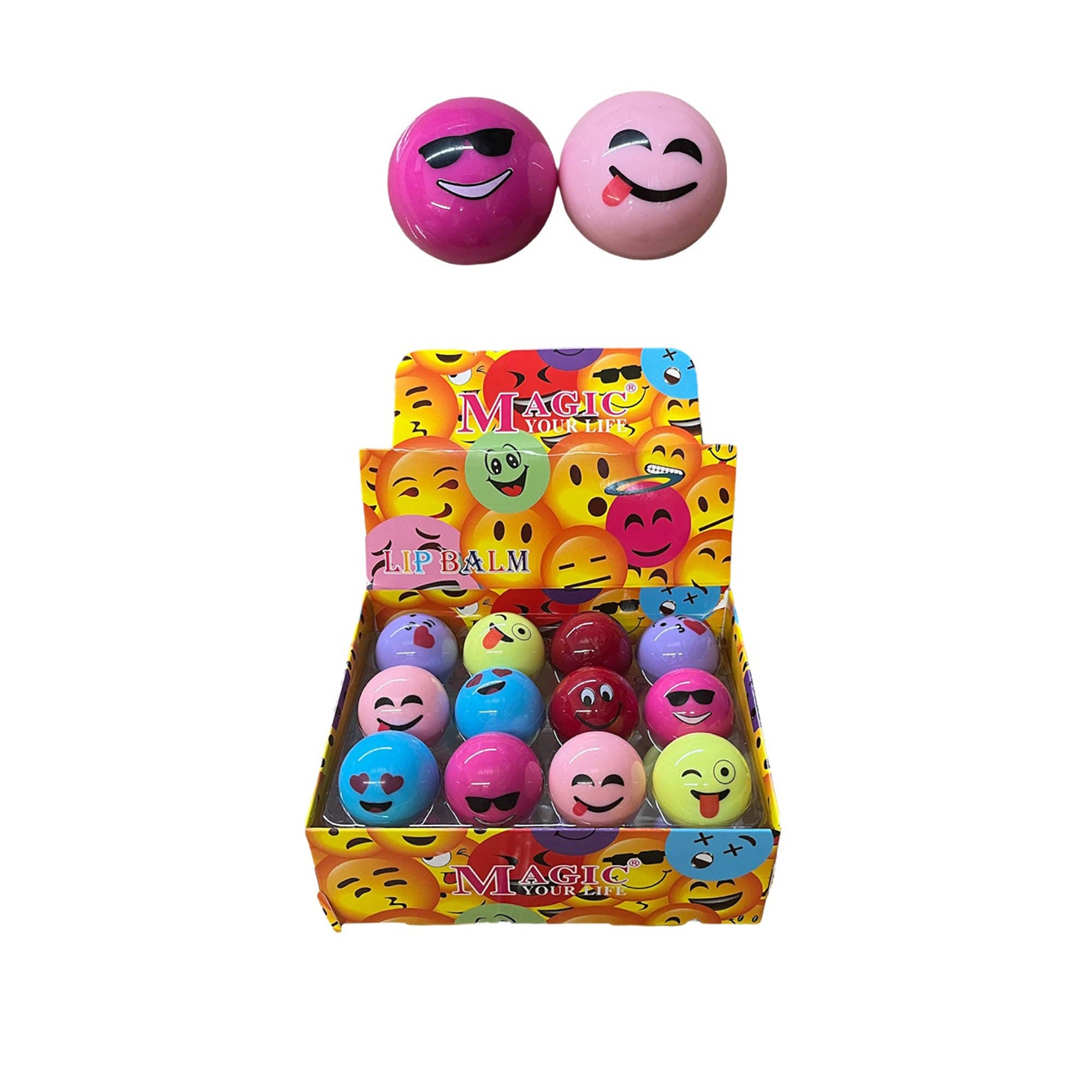 ASSORTITI Balsamo Labbra Palla Emoji Divertente LB806 (24PC) in vendita all'ingrosso su Faire9
