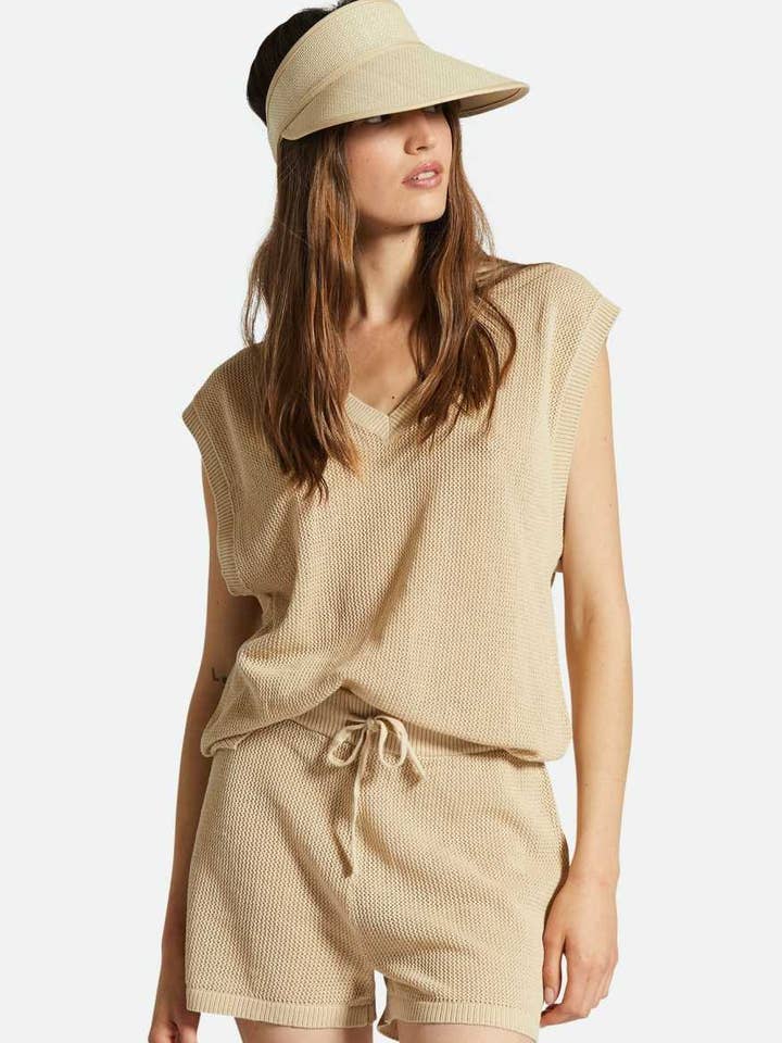 Aruba Boxy V-Neck - Oat Milk for wholesale by Brixton