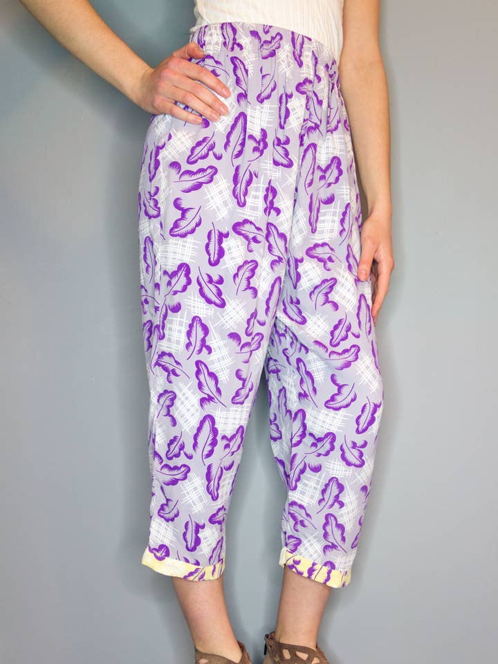 Calças Crop - Purple Leaf por atacado de Marla Duran