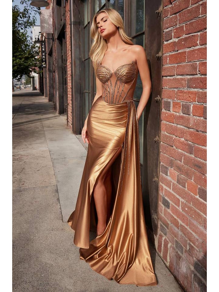 Tux-USA® – Engroshandel Aftenkjole - Dame – Strapless kjole i satin med krystaller1