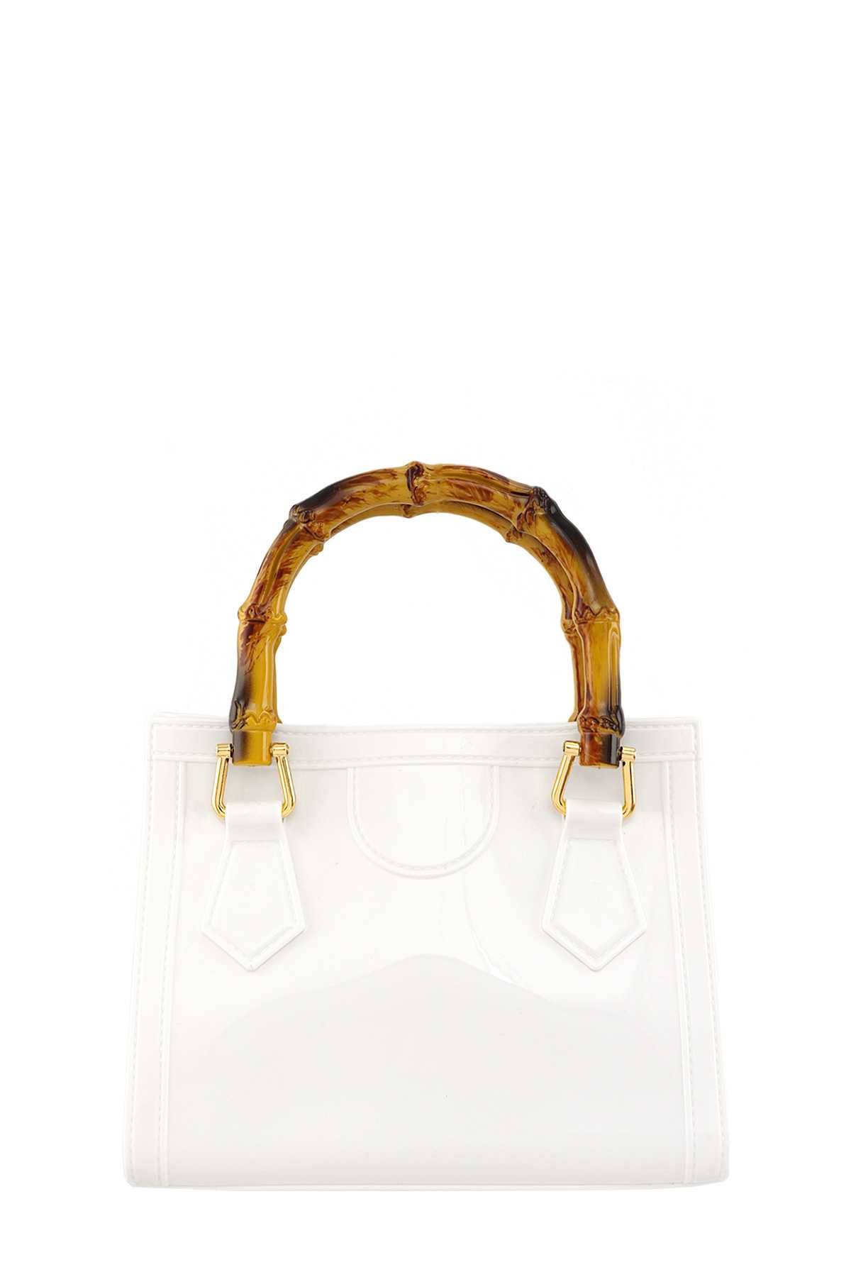 anbfashion - Wholesale Top Handle Bag - Women's - SQUARE SHAPE AND BAMBOO HANDLE JELLY BAG 23260