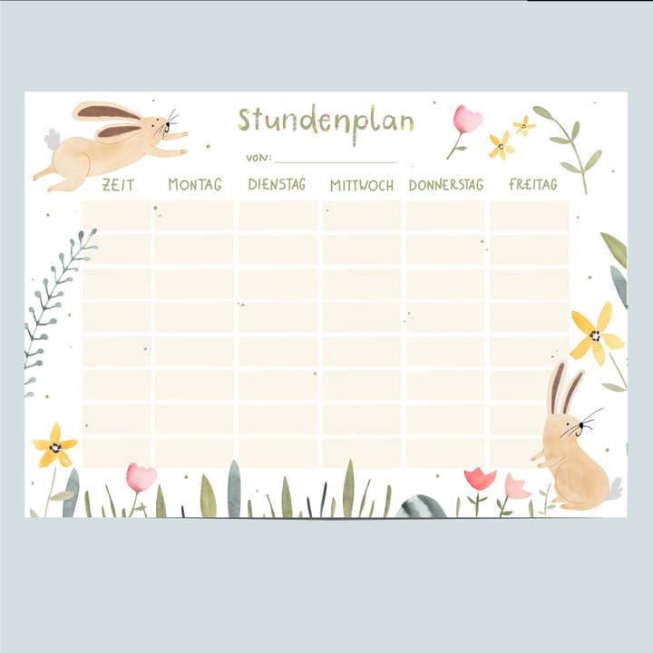 Bunny timetable, school start, school bag for wholesale by Hannahs Firlefanz