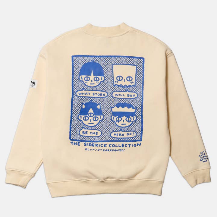 SIDEKICK: Camisola de gola redonda forrada a velo creme por atacado de Karepango