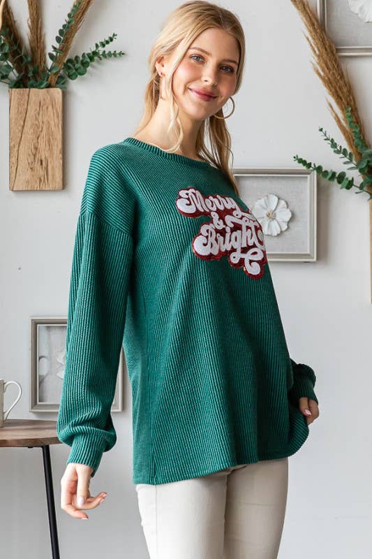 HEIMISH - Wholesale Tunic - Women's - ET7657-12 SOLID URBAN RIBBED SEQUINS CHRISTMAS TOP17